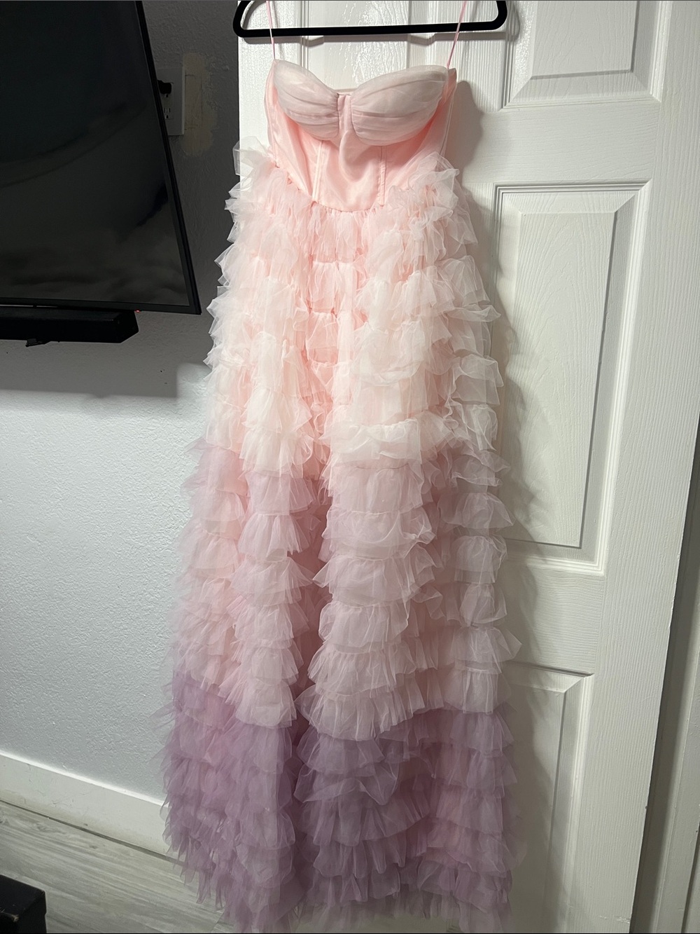 Girls' Pink to Lavender Ombre Ruffle Tulle Formal Dress